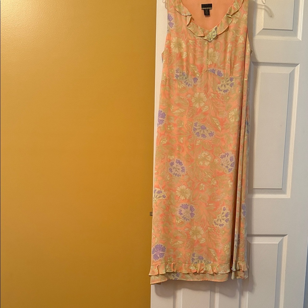 Elegant Floral Midi Dress in Peach and Lavender